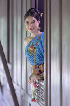 Portrait Thai model in Thai period costumeの写真素材
