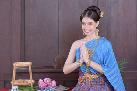 Portrait Thai model in Thai period costumeの写真素材
