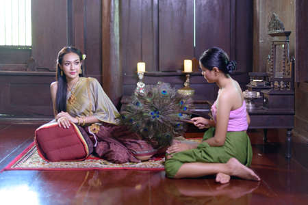Portrait Thai woman in  retro Thai dressの写真素材