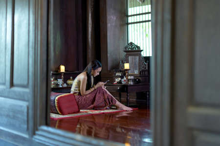 Portrait Thai woman in  retro Thai dressの写真素材