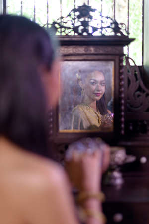 Portrait Thai woman in  retro Thai dressの写真素材