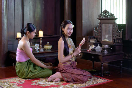 Portrait Thai woman in  retro Thai dressの写真素材