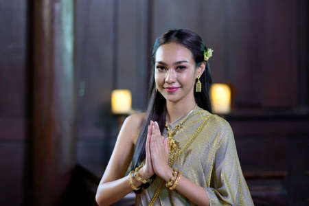 Portrait Thai woman in  retro Thai dressの写真素材