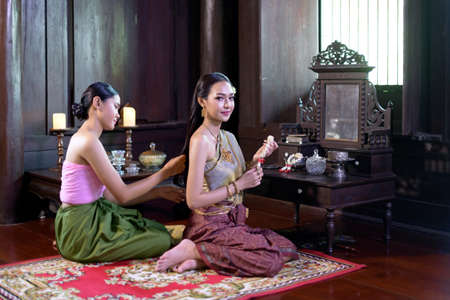 Portrait Thai woman in  retro Thai dressの写真素材