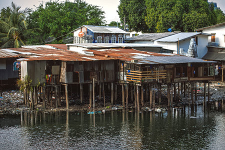Old wooden house in a slum in Bangkok