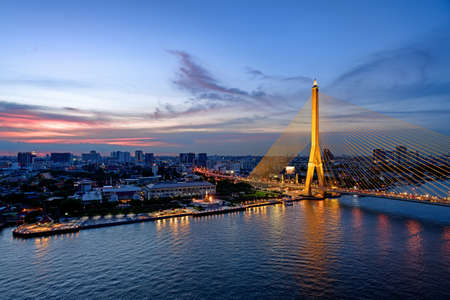 Rama VIII Bridge and Chao Phraya Riverの写真素材