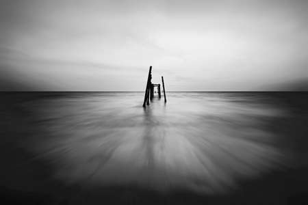 Old wooden bridge at Pilai Beach, Phang Nga Provinceの写真素材