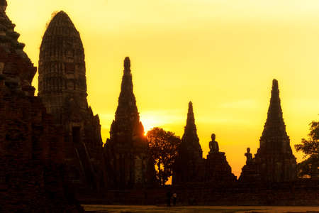 Wat Chai Wattanaram in Ayutthaya in sunset time.の写真素材