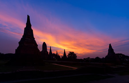 Wat Chai Wattanaram in Ayutthaya in sunset time.の写真素材