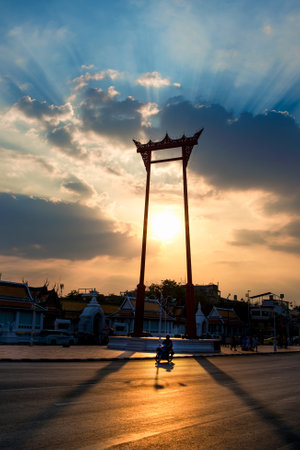 The Giant Swing (Sao Ching Cha) in sunset bangkok thailandの写真素材