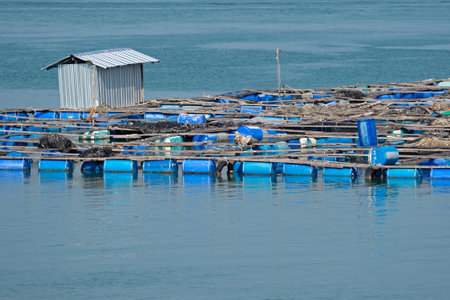 Fish cage in the middle of the seaの写真素材