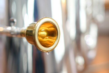 Close-up of musical instrument buttons BRASS INSTRUMENTの写真素材