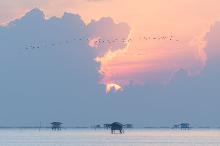 wooden cabins in the sea For the temporary rest of the fishermen of Thailand.の写真素材