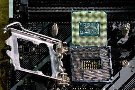 The CPU is stuck and the legs are bent due to incorrect installation.の写真素材