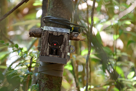 Camera traps installed in Khao Yai National Park, Thailandの写真素材