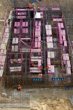 Construction site, there is construction of steel tying.