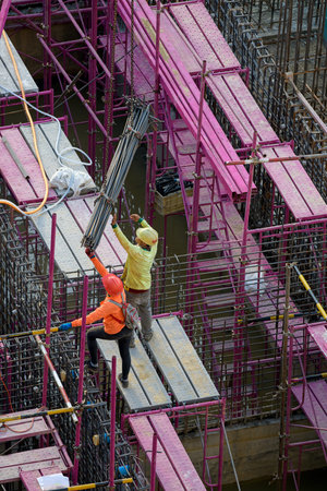 Construction site, there is construction of steel tying.