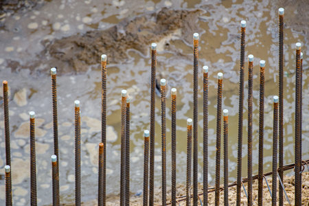 Construction site, there is construction of pot stubble and steel tying.