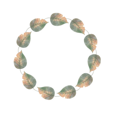 Autumn leaves wreath - repeating watercolor compositionの写真素材