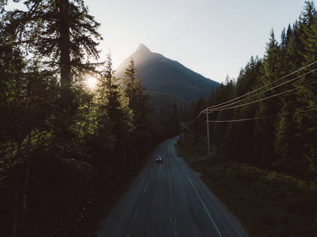 Aerial shot of sunset over valleyの写真素材