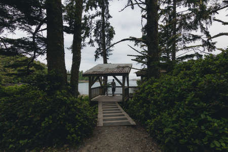 Remote coastal view with islands, cliffs and cloudsの写真素材