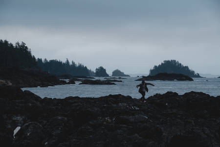 Remote coastal view with islands, cliffs and cloudsの写真素材