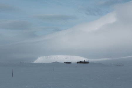 Scandinavian nature in winter above arctic circleの写真素材