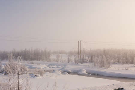 Scandinavian nature in winter above arctic circleの写真素材