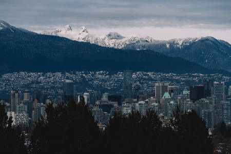 Blue city of Vancouver in winter with nature aroundの写真素材