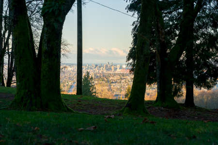 Sunrise shot of Vancouver illuminated by sunriseの写真素材