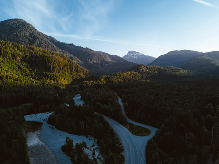 Last sun rays in valley on Vancouver Island