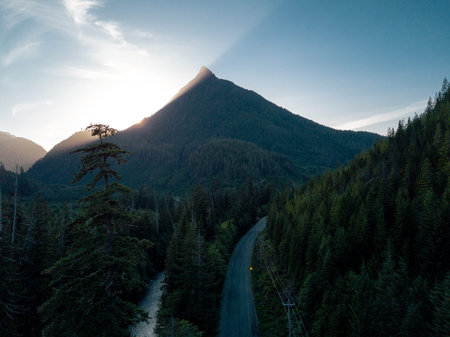Last sun rays in valley on Vancouver Island