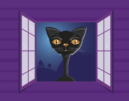 black cat in the windowのイラスト素材