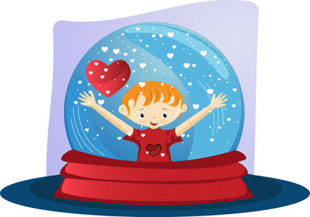 globe with boy and heartのイラスト素材