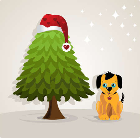 christmas tree with dogのイラスト素材