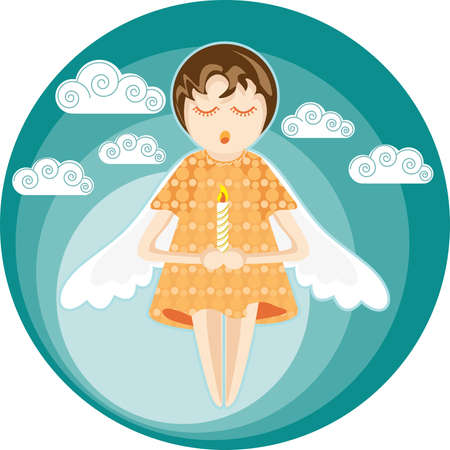 An angel holding a candle and singing Christmas carolsのイラスト素材