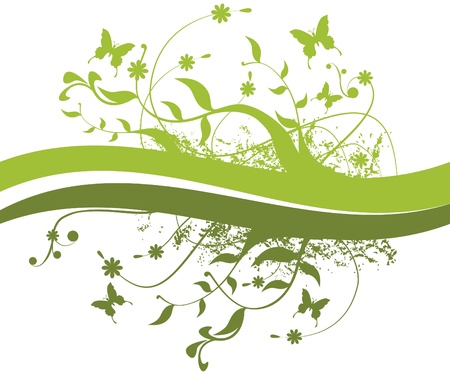 Branches, leaves and butterflies. Branches, leaves, flowers and butterflies. All in green, for use as background or ornaments.のイラスト素材