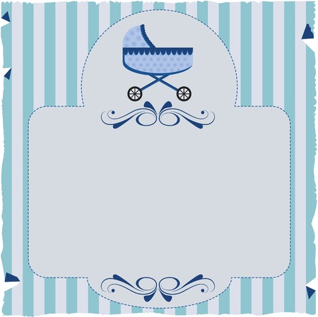 Paper invitation with stripes and baby buggy. Textured paper with stripes and baby buggy. For use on bottom or invitations or decorations.のイラスト素材