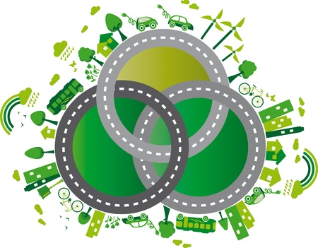 Sustainable world  Illustration containing several elements of sustainability for a living environmentally friendly and still several roadsのイラスト素材