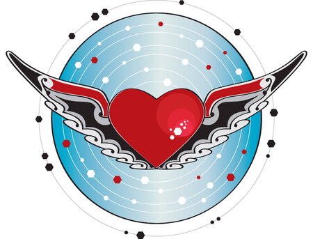  Flying heart  Heart with wings and decorated with a blue backgroundのイラスト素材