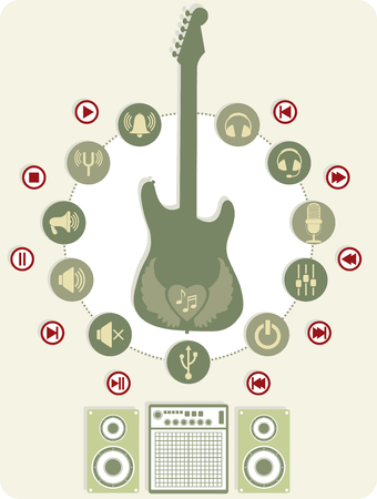Set with icons and sound a guitarのイラスト素材