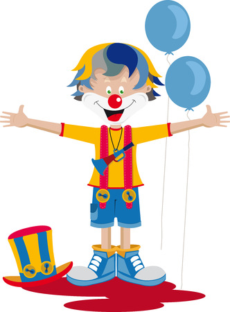 The clown with his bugle, a hat and balloonsのイラスト素材