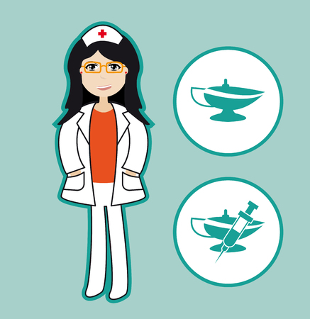 Nurse woman and still symbols of professionのイラスト素材