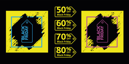 Set of sale banners on black background. Vector illustration.のイラスト素材