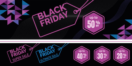 black friday sale banner template design with geometric background, vector illustrationのイラスト素材