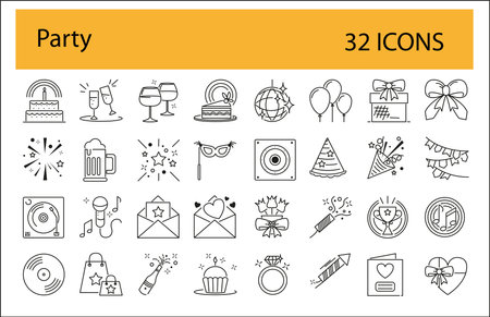 Party icon set. Collection of 32 party icons for web design.のイラスト素材