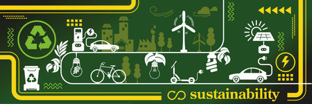 Ecology and environment concept. Vector illustration of eco friendly city. Sustainability.のイラスト素材