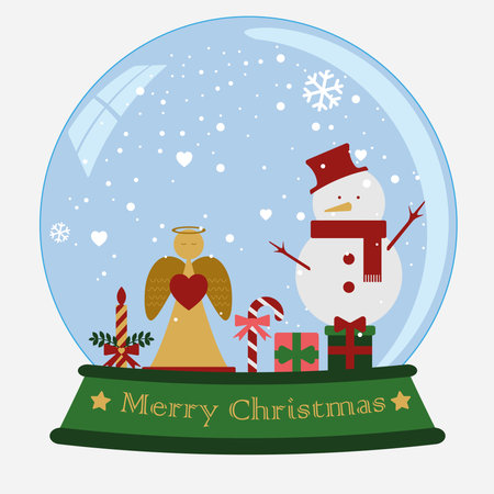 Snow globe with Snowman. Merry Christmas card.のイラスト素材