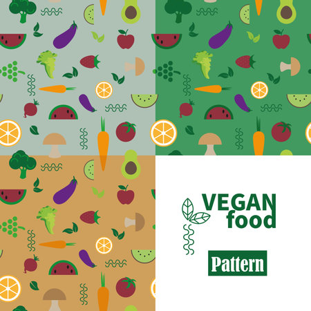 Pattern Vegan food banner in flat minimalist style. Vector illustration.のイラスト素材