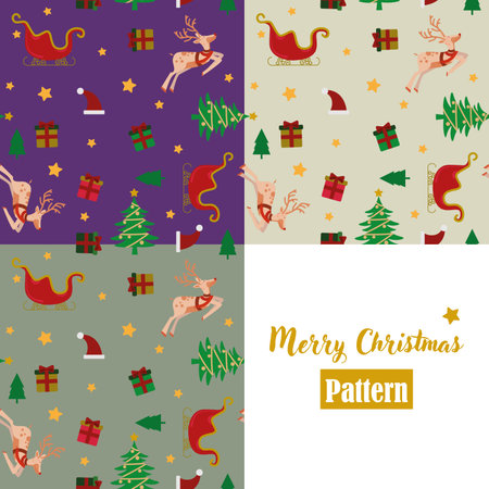 Pattern Merry Christmas - Santa's sleigh with reindeer and stars - merry christmasのイラスト素材